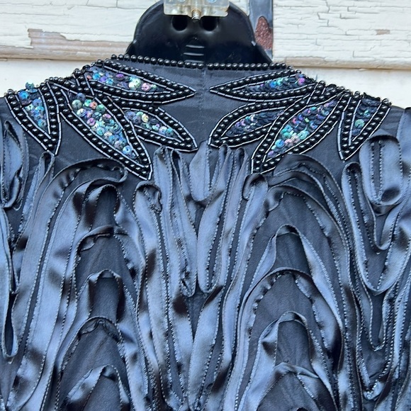 Vintage 90s Y2K Silk Beaded De Oscar Collection Formal Event Women’s jacket 16 5 - Picture 4 of 9